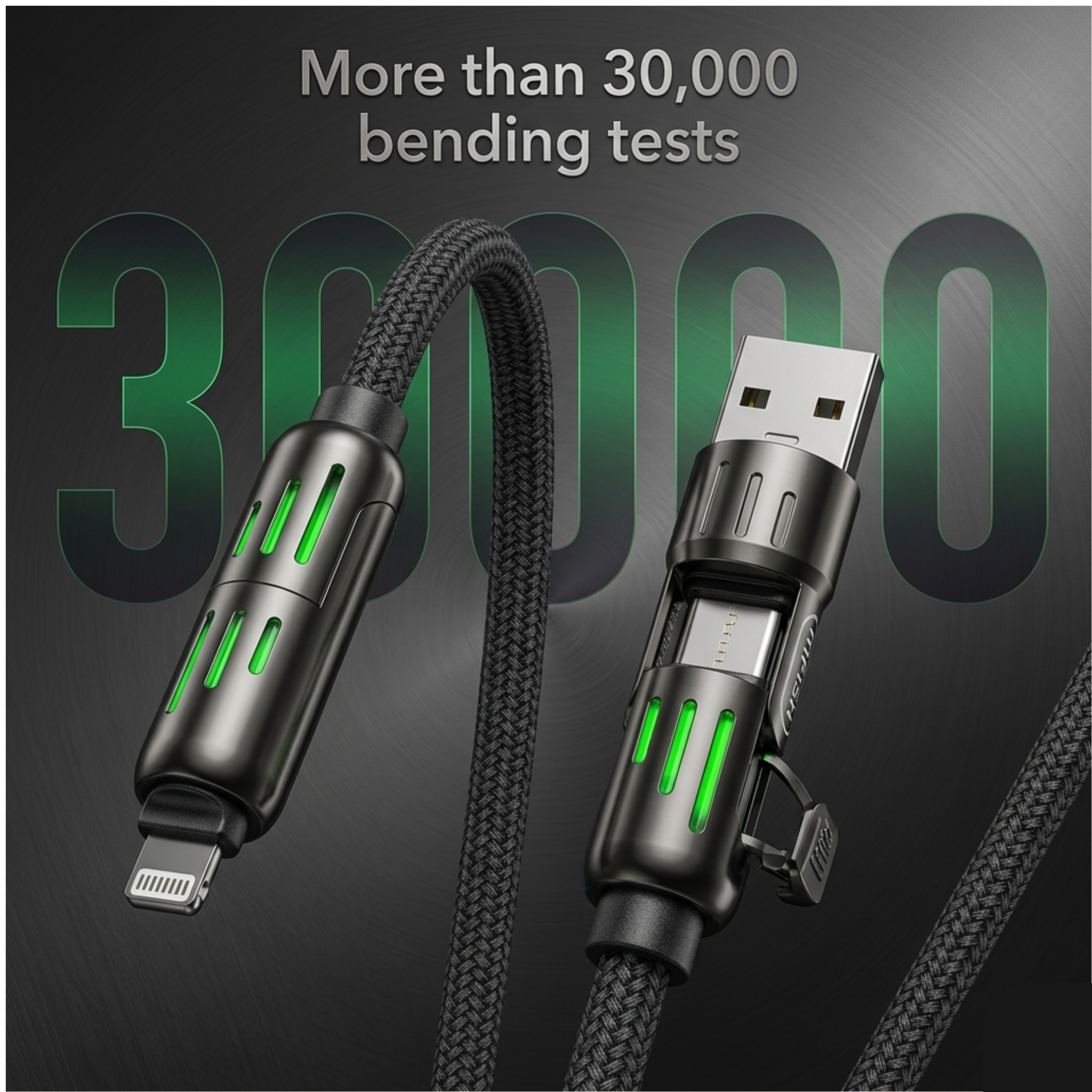 MFish 4-in-1 240 Fast Charging Cable USB-A & Type-C - 6.6FT Black