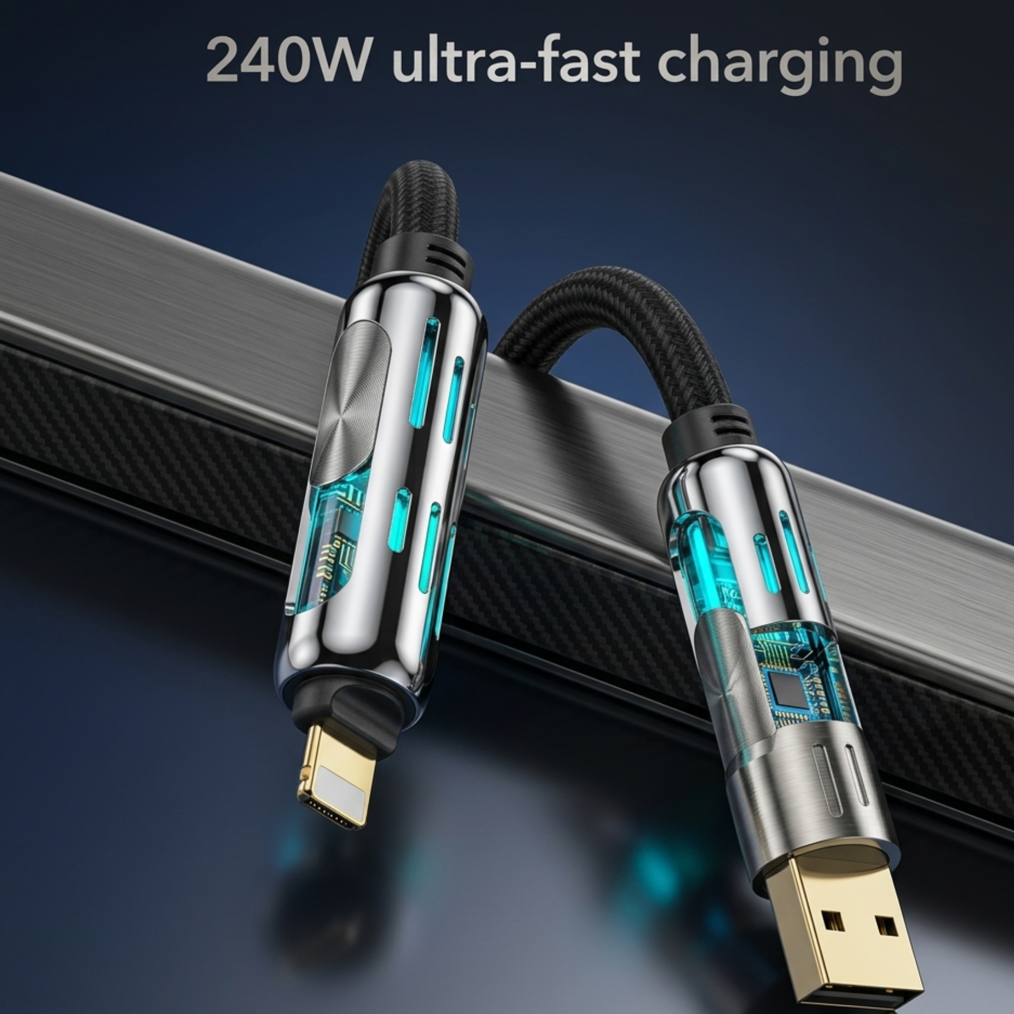 MFish 4-in-1 240 Fast Charging Cable USB-A & Type-C - 6.6FT Black