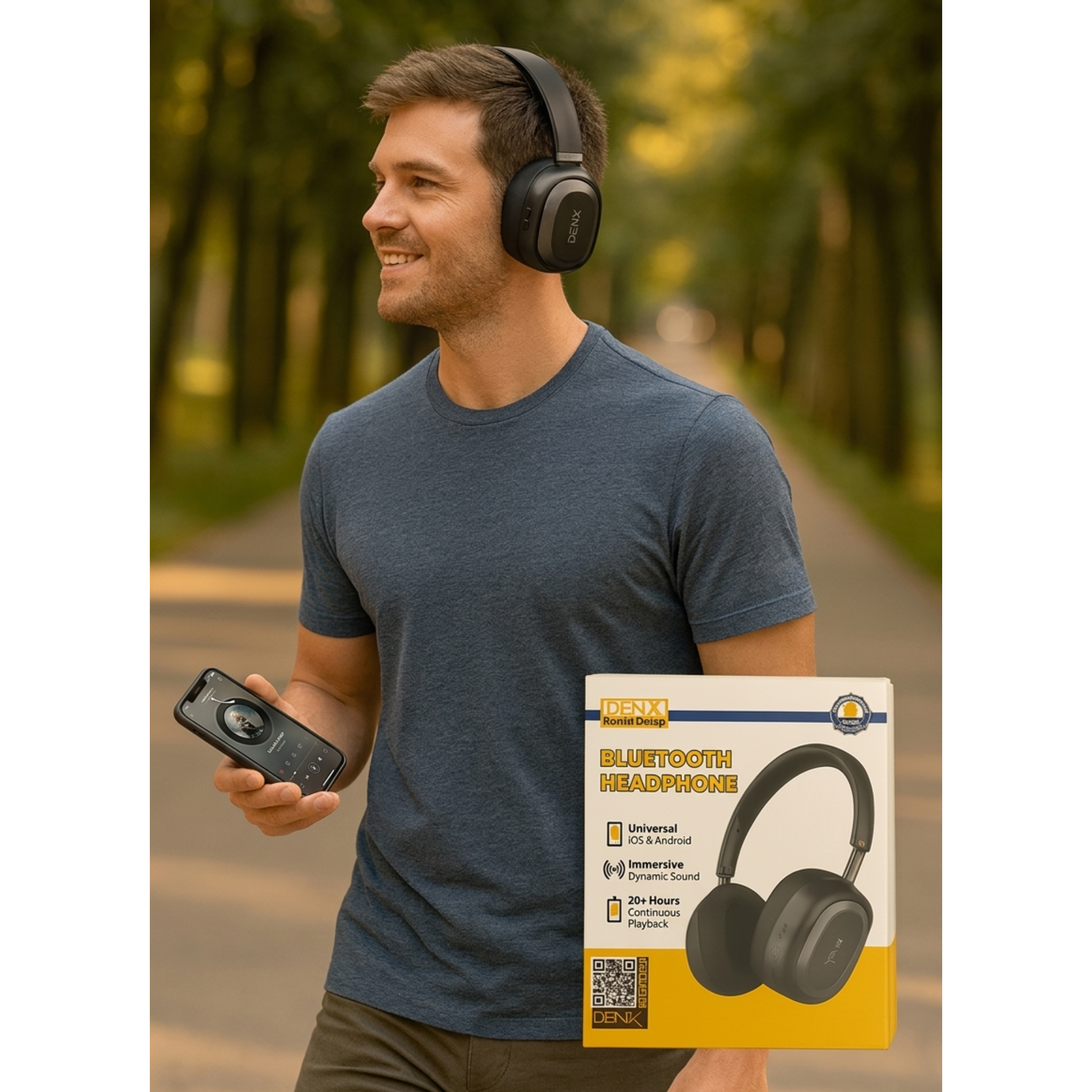 Denx Bluetooth 5.4 Wireless Headphones – 300mAh Battery, Long Battery Life, High Quality Sound