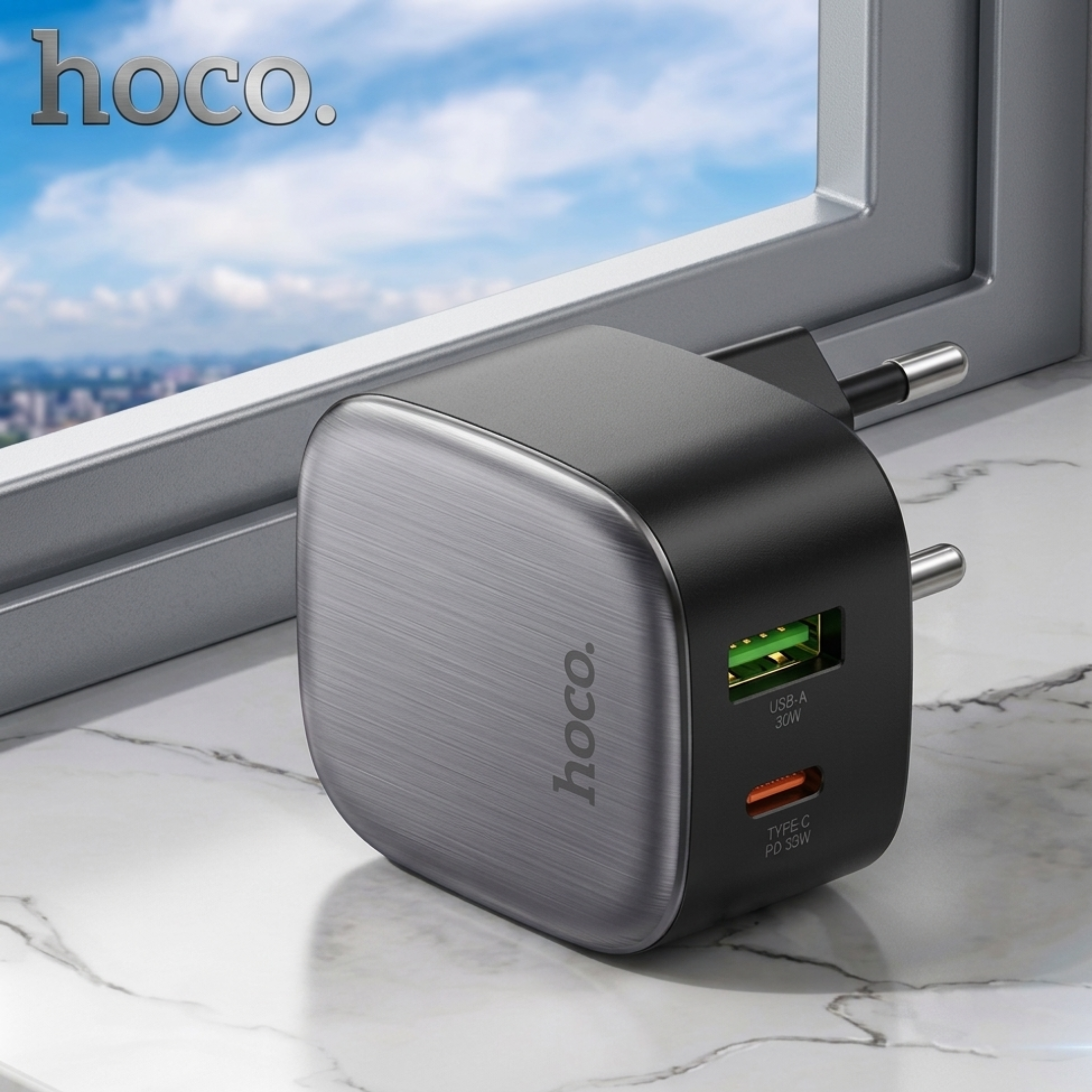 Hoco Fast Charging Dual Port Charger (Type-C & USB-A) | High Speed Power Adapter for Android & iPhone