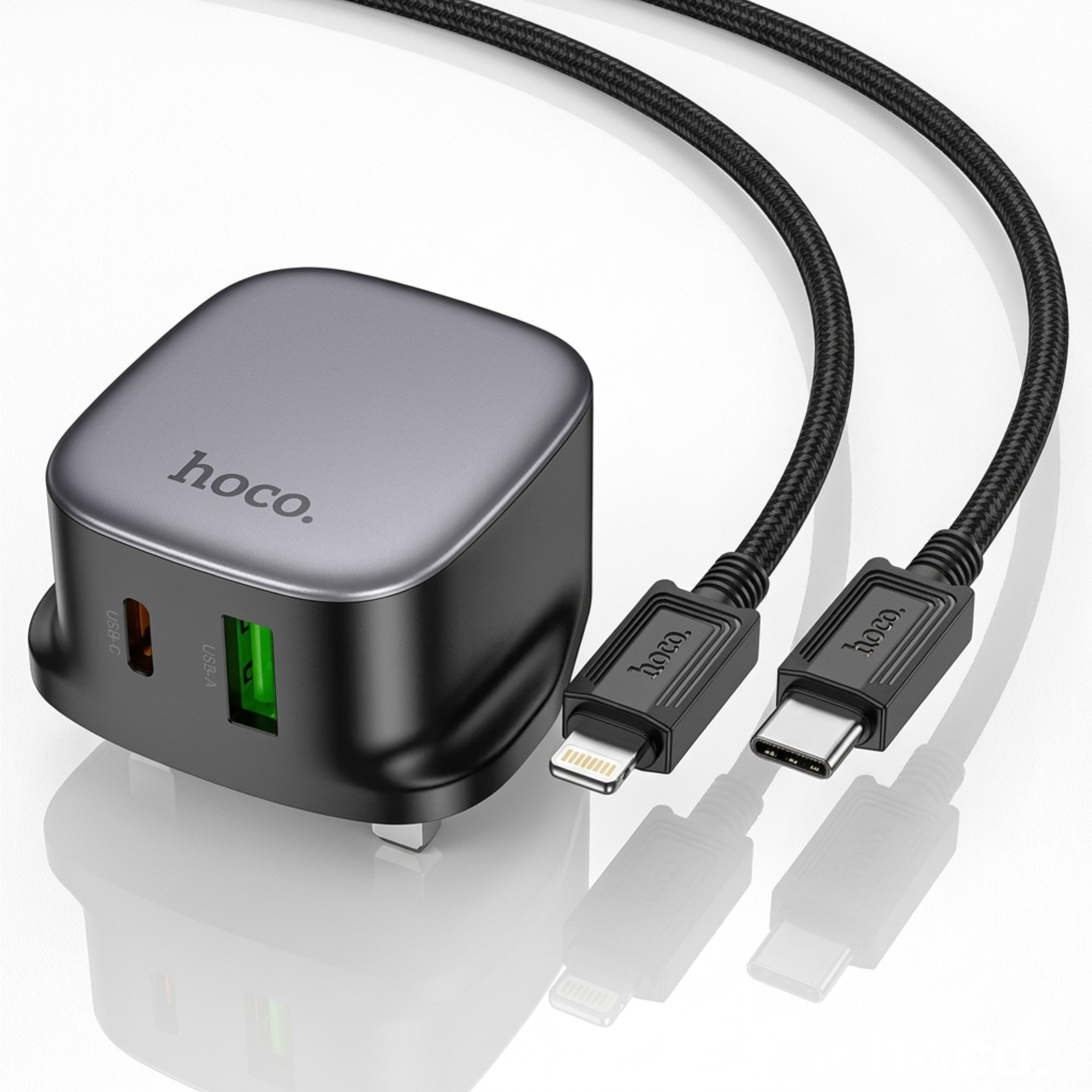 Hoco Fast Charging Dual Port Charger (Type-C & USB-A) | High Speed Power Adapter for Android & iPhone
